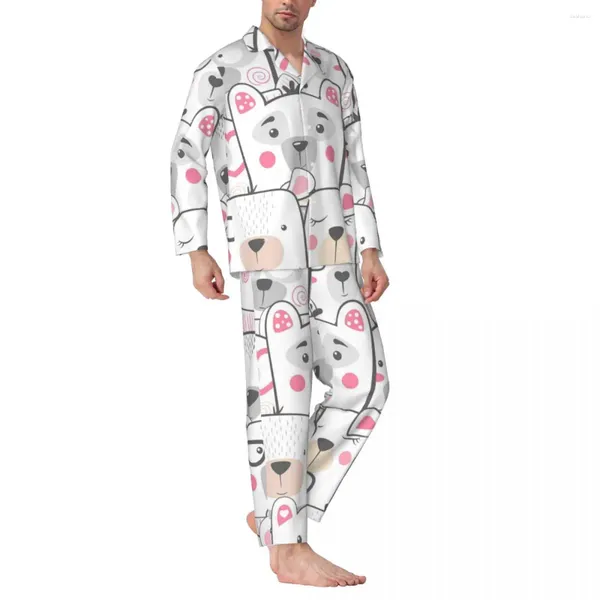 Abbigliamento per la casa Pigiami da uomo Cartoon Cute Dog Sleepwear Famiglia di animali Stampa 2 pezzi Pigiama casual Set manica lunga Abito oversize morbido