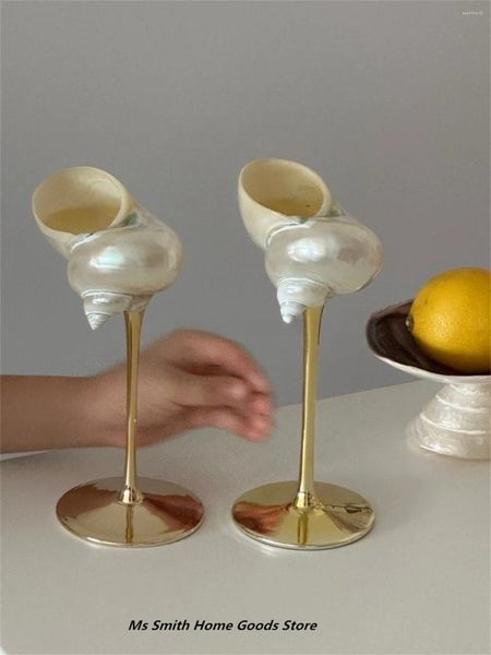 Copos de vinho criativo nicho design presente móveis decoração ornamentos feitos à mão concha natural vidro sobremesa placa pé alto