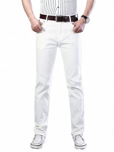 4 цвета, осенние классические мужские тонкие белые джинсы, повседневные эластичные джинсовые брюки цвета хаки, винно-красные брюки, мужские L8CD #