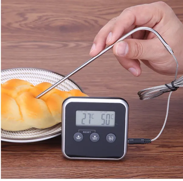 Messgeräte Digitales LCD-Display Lebensmittel-Fleisch-Thermometer mit Sonde Timer-Funktion Temperaturalarm Kochwerkzeuge für BBQ-Ofengrill