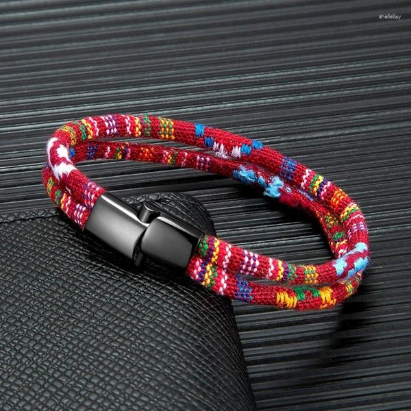 Braccialetti con ciondoli MKENDN Bracciale in corda Bohimia nero in acciaio inossidabile Uomo Donna Tessuto fatto a mano a doppio strato Design Spring Beach Gioielli Regali