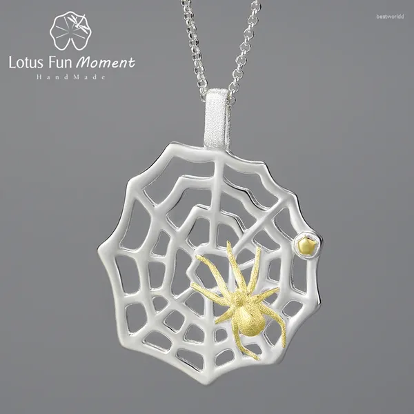 Tartşımlar Lotus Eğlenceli Moment Av Örümcek ve Web Kolyesi Gerçek 925 STERLING Gümüş Zincirler Kadınlar İçin Kolyeler Güzel Takılar
