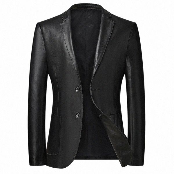 7XL 8XL Blazer monopetto da uomo, giacca da motociclista in ecopelle, t abiti casual da busin oversize taglie forti F8Jy #