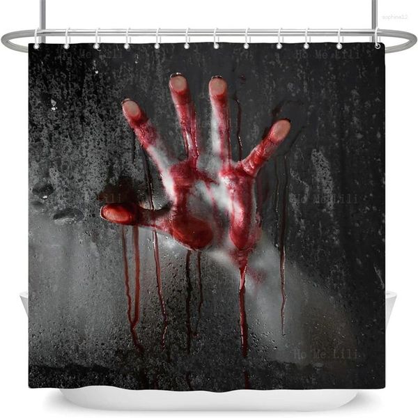 Cortinas de chuveiro assustador diabo freira respingos de sangue estilo grunge tema de halloween horror mãos sangrentas cortina preta para decoração de festa