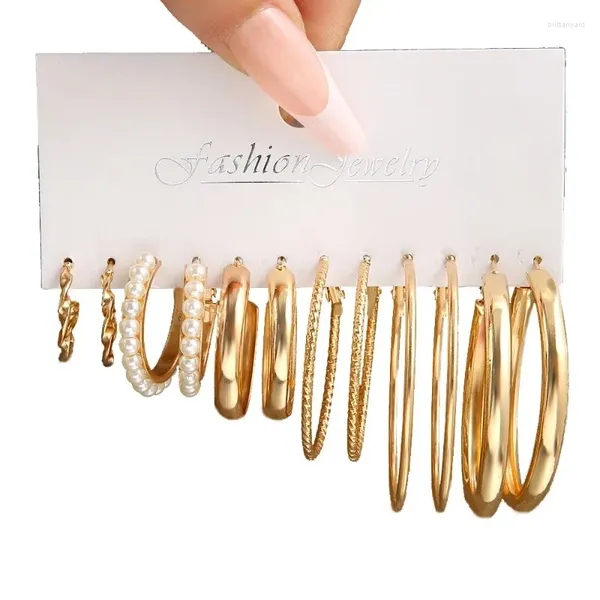 Creolen Großer Kreis Ohrring Set Für Frauen Gold Farbe Böhmen Vintage Perle Quadrat Herz Zirkon Ohrstecker Schmuck