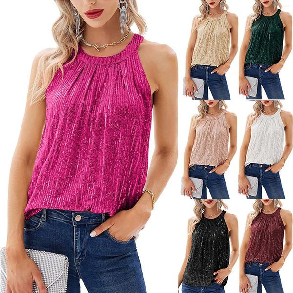 Camisoles tanques feminino lantejoulas suspender festa pescoço colete mulher top moda blusas e espartilho