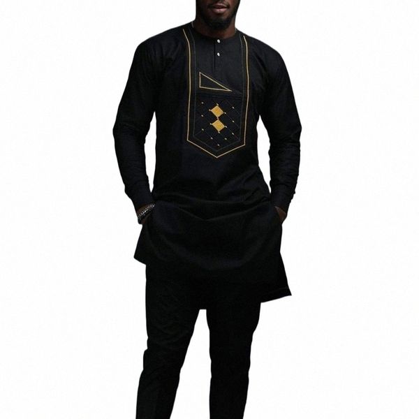 Roupa tradicional africana Diki Black Boubou Ternos elegantes para homens Novos 2 peças de roupas de marca de luxo Conjuntos completos de calças masculinas Diki l7gy #