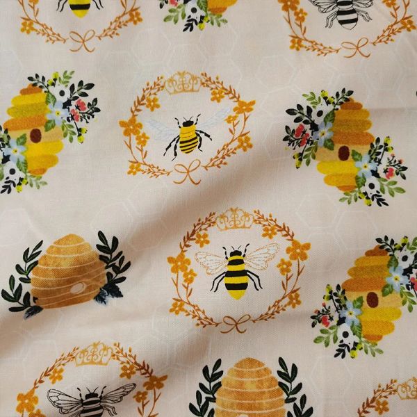 Tecido bonito jardim vista 100% algodão tecido moda flor amarela abelha impressão pano para costura diy roupas do vestido do bebê