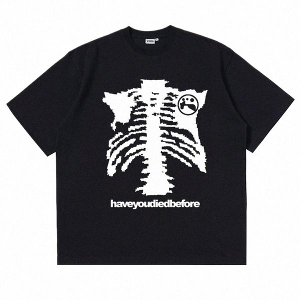 Männer T-shirt Übergroße Cott Schädel Gothic Schwarz Grafik Harajuku Hip Hop Streetwear Y2k Tops Kurzarm T-stück Ästhetische Kleidung L8Bj #