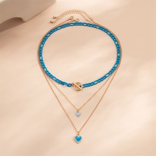 Multi-camada azul amor pingente colar pulseira mudança gradual designer jóias pulseiras anel mulheres homens casal moda ouro sil2481