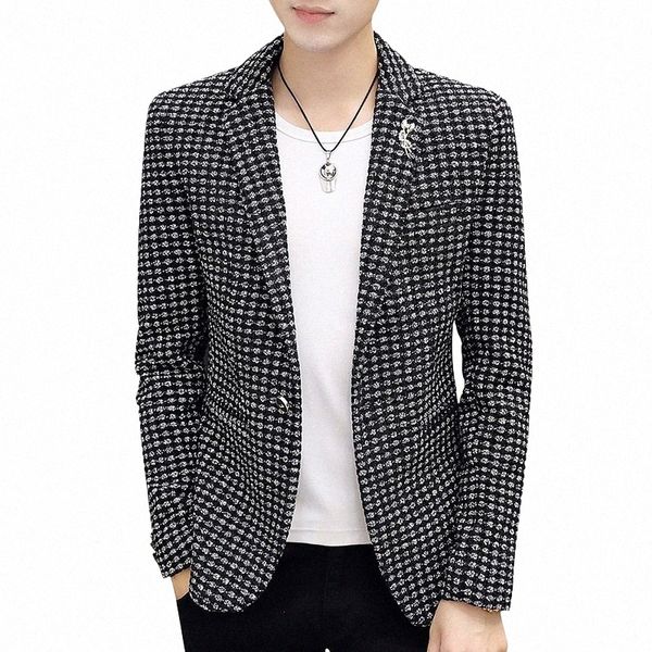 terno casaco masculino melhor homem coreano noivo casamento dr formal casaco fino ajuste casual pequeno terno bussin ternos xadrez blazer e2CV #