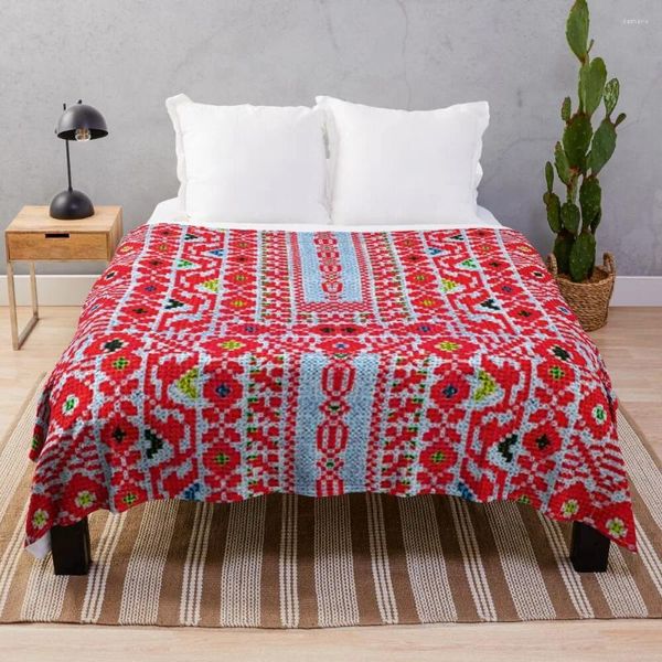 Coperte rosse e bianche nei colori palestinesi ricami Coperta morbida, grande, soffice e calda