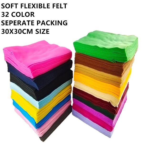 Folhas coloridas de tecido de feltro para artesanato, flexível, macio, 32 cores para escolha, 30cm, 20 peças, pacote quadrado para projetos de diy e costura