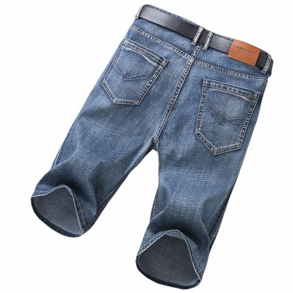 2023 Verão Novos Homens Slim Fit Jeans Curtos Fi Cott Stretch Vintage Denim Shorts Cinza Azul Calças Curtas Masculinas Roupas de Marca y3fV #
