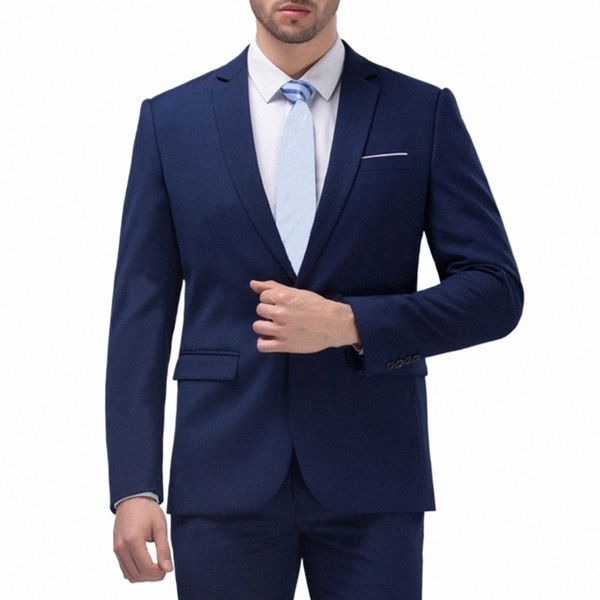 1 Set Stilvolle Bräutigam Anzug Lg Sleeve Super Weiche Männer Anzug Set Reine Farbe Zwei Butts Blazer Hosen c386 #