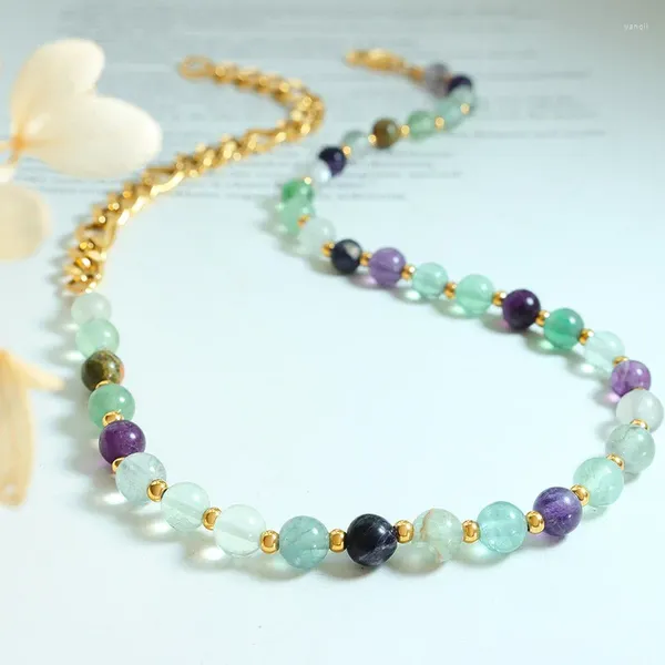Anhänger Amaiyllis 18K Gold Licht Luxus Naturstein Hand Perlen Schlüsselbein Kette Halskette Einfache Spleißen Halsband Schmuck