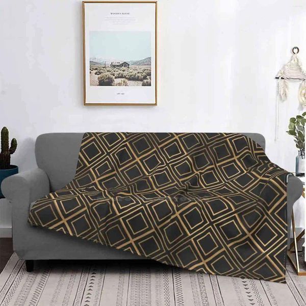Одеяла с роскошным геометрическим узором (черный и золотой) Удобная кровать-диван высшего качества Мягкое одеяло