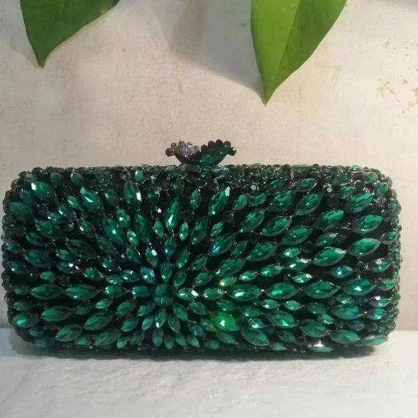 Borse da sera Donna Verde/Oro/Argento Pochette di cristallo Borsa da sposa in pietra Strass Borse da sposa Pochette con diamanti Borsa