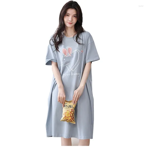 Indumenti da notte da donna 2024 Estate Manica corta in cotone Lingerie Camicie da notte per le donne Coreano Cute Cartoon Night Dress Camicia da notte Nighty