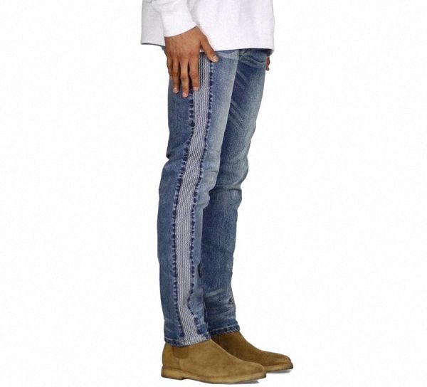 Herren Cott Mix Spandex Skinny Elastic Denim Jeans Fi Casual Side Stripe Hip Hop Jeans k6ja #