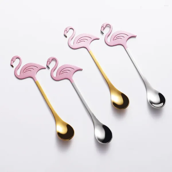 Colheres de café flamingo colher de agitação cozinha para beber colheres de sobremesa barra colher de gelo de metal