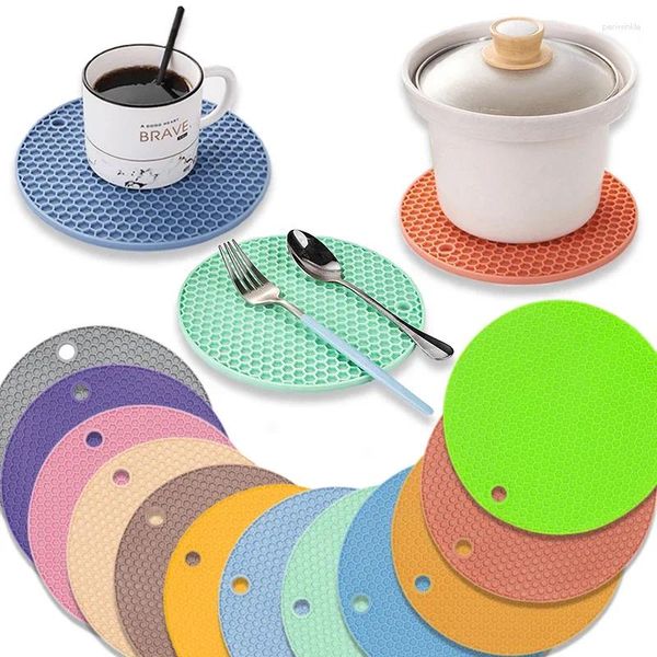 Tischsets, 17/14 cm, runde Silikonmatte, extra dick, Tischset, offene Wabenunterlage, Kaffeetasse, kreativer Küchentopfhalter