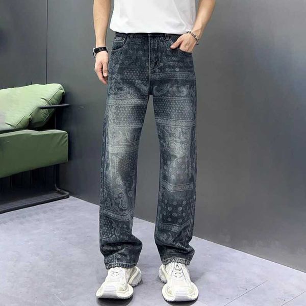 Herren Jeans Paisley Grafik Bedruckte Jeans für Männer Streetwear Hose mit weitem Bein Cooles Design Jungen Denim Bottoms J240328