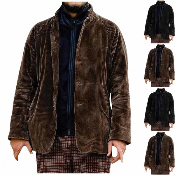 Giacca da uomo Trench in velluto a coste taglie forti, Giacca con colletto rovesciato Giacca Fi Trendy Solid Warm Windbreaker y7qi #