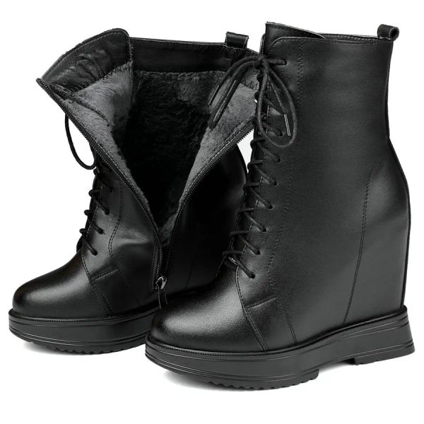 Boots Winter Treiners Women Women Up Cow Leather Wedges High Heel Boots Feminino Top Sênus de Fashion Sneakers Top Moda Toe