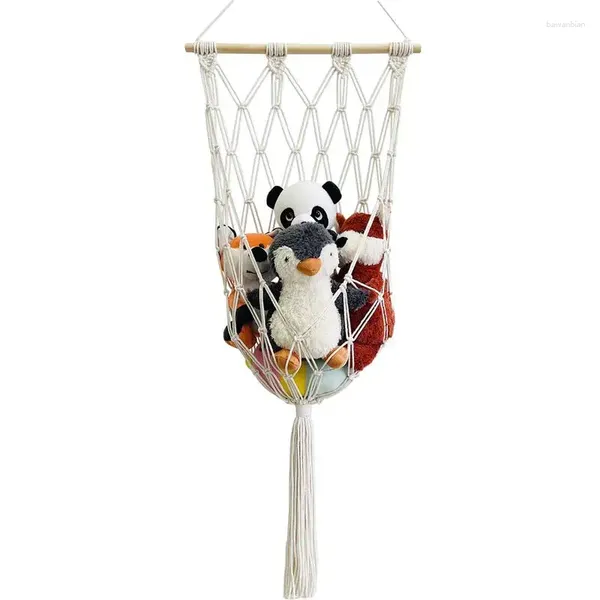 Tapeçarias de pelúcia animal net boho armazenamento de parede para brinquedos portátil organizador de pelúcia berçário sala de estar