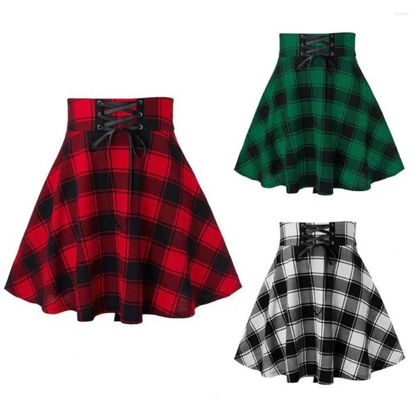 Röcke A-Linie Plaid Rock Trendy Damen Print Mini Collection Elastic High Waist Skater für Frühlingsmädchen