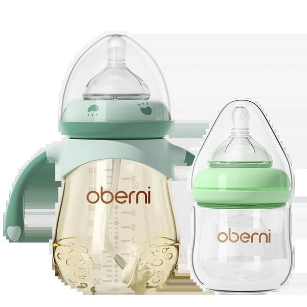 Set per biberon Oberni per materiali in vetro PPSU collo largo 120ml240ml con capezzolo in silicone morbido per cena 240314