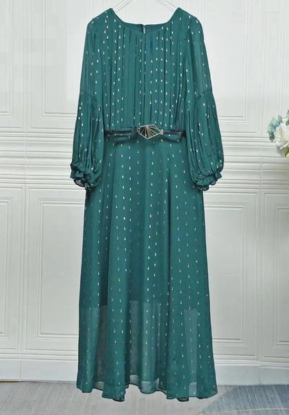 Sıradan Elbiseler Yüksek kaliteli marka bahar elbisesi 2024 Tasarım Giyim Kadınlar Lurex Folyo Desen Uzun Kollu Yeşil Siyah 3xl