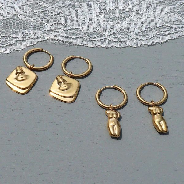 Dangle Brincos Amaiyllis 18K Ouro Arte Corporal Face Lateral Círculo Pesado Stud Abstrato Argola Artesanal Para Mulheres Jóias de Verão