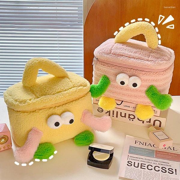 Sacos de armazenamento Kawaii grande saco de olho dos desenhos animados caixa de maquiagem de grande capacidade com zíper portátil bolsa de pelúcia bonito sundries