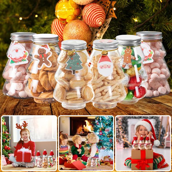 Barattoli 6 pezzi in plastica per albero di Natale, barattoli dolci sigillati, caramelle natalizie, biscotti, snack, organizer, bottiglie di tè al latte, per bomboniere natalizie, regali fai da te.