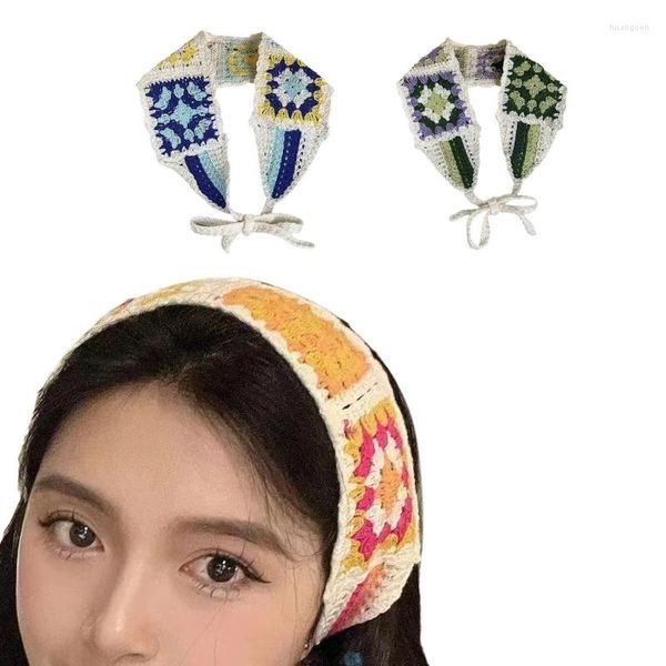 Lenços versátil crochê hairband senhora turbante mulheres cabeça envoltório acessórios de cabelo largo elástico hairbands vovó-quadrado