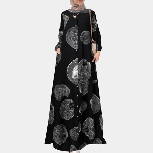 Vestidos casuais vintage impresso vestido muçulmano mulheres manga longa botão para baixo abaya hijab dubai outfits feminino robe ramadan