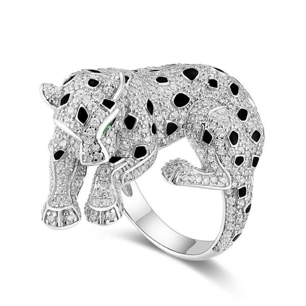 Anel de designer de alto luxo Anel de ouro banhado a prata 925 Anel de diamante de alto carbono esmaltado/Carter Jaguar Series Full Diamond Cheetah Ring Original 1to1 com logotipo real