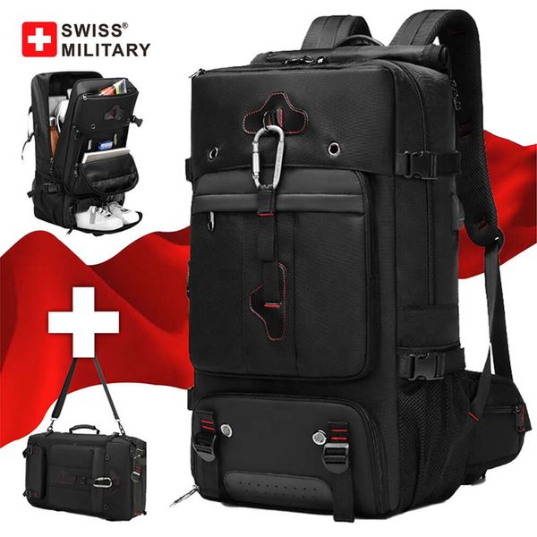 SWISS MILITAR 50L 78L Mochila de viagem de grande capacidade Lage Treinamento esportivo Fiess Bolsa de armazenamento de sapatos independentes Bolsas para laptop