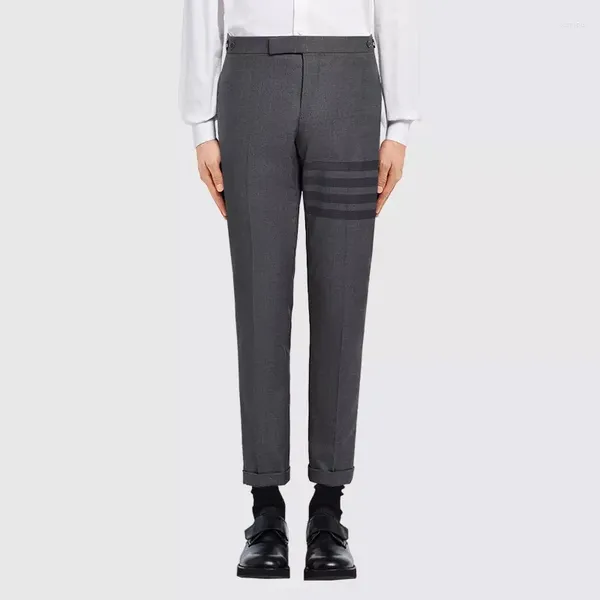 Abiti da uomo Pantaloni da completo alla moda Pantaloni casual slim-fit Classico grigio a 4 barre a righe slim da lavoro in lana formale
