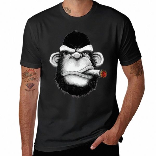 Gorilla Smoking Cigar T-shirt carino top pianura mens cott magliette w55R #