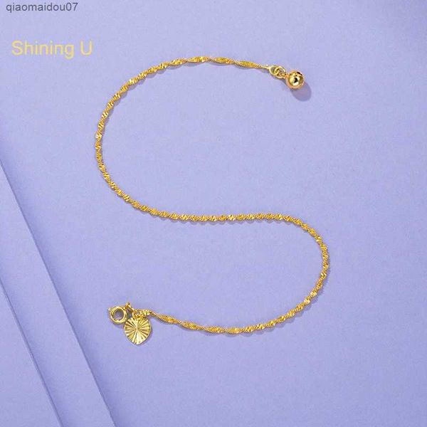 Cavigliere Bracciale alla caviglia semplice a forma di U lucido placcato su catena a onde d'acqua in oro 24 carati nuovi gioielli da donna di moda cineseL2403