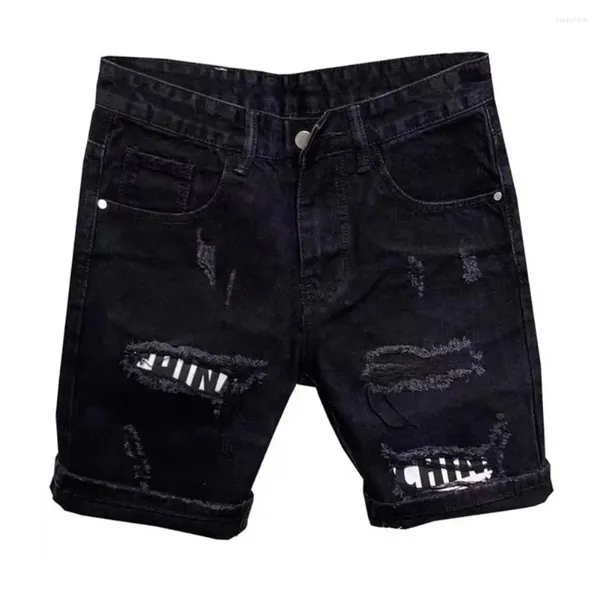 Shorts masculinos versáteis homens elegantes jeans com bolsos de retalhos rasgados na altura do joelho streetwear moda para verão casual