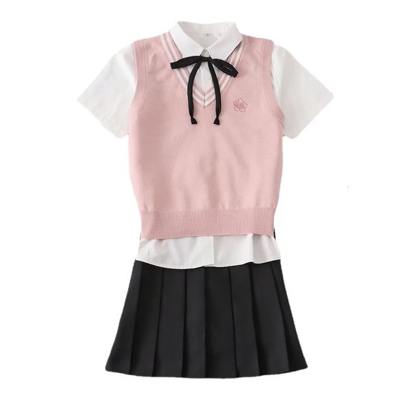 Adulto feminino japonês coreano estudante jk uniforme ternos outono e inverno camisa camisola colete saia plissada meninas vestidos escolares 240325