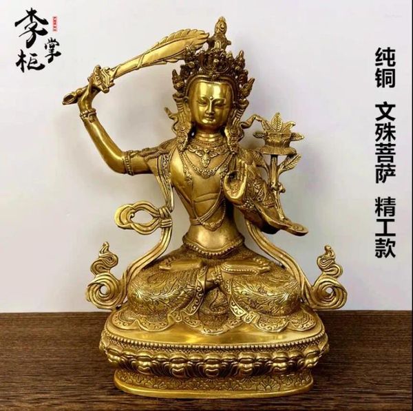 Statuette decorative 22 cm Tantrico Nepalese Tibetano Rame puro Bodhisattva Manjusri Statua con spada sollevata