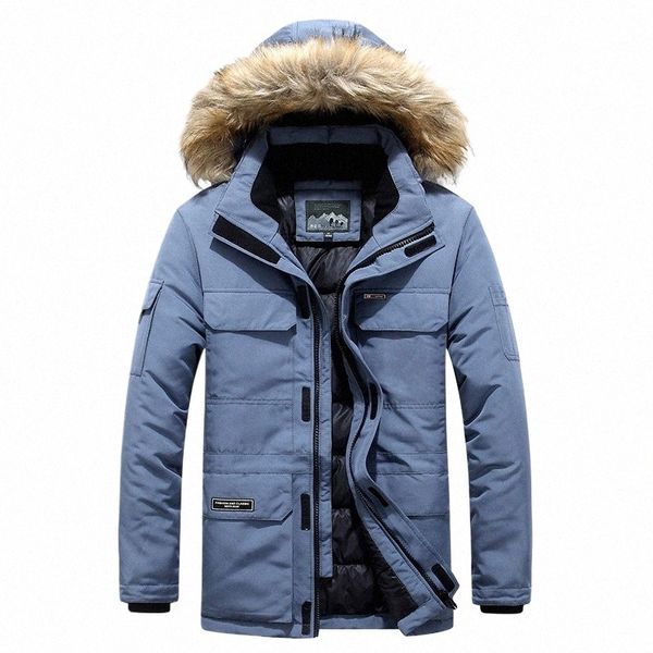 Herren Winterjacke M Dicke Cott Kapuzenjacke mit mehreren Taschen Männlicher lässiger Pelzbesatz Mantel Herren Daunenjacke Mantel Plus Größe M-6XL I1M7 #