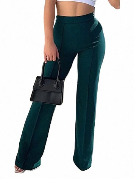 fi Solid Slim Pantaloni svasati Donna Vita alta OL Ladies Career Lg Pantaloni Donna Autunno Chic Drop Pantaloni a zampa d'elefante d9q9 #