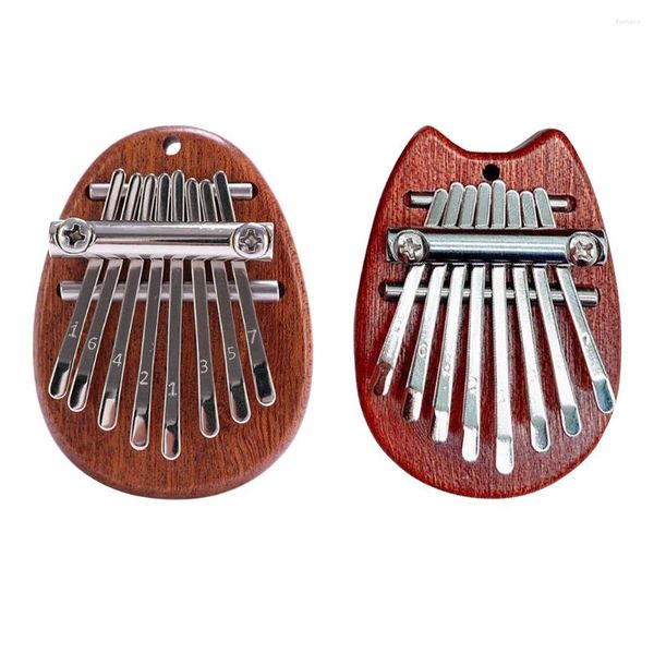 Estatuetas decorativas 8 teclas mini kalimba piano de polegar de madeira com cordão dedo instrumento musical para crianças adultos iniciantes