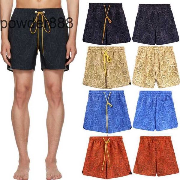 Rhude python estampa shorts cortados verão americano high street casual solto calças de praia masculinas e femininas com cordão